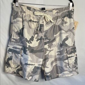 OP Gray and White Camouflage Shorts